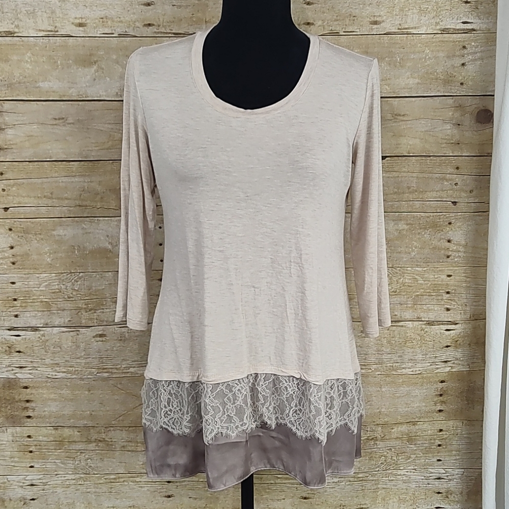 LOGO Lori Goldstein Lace Detail Tunic Top